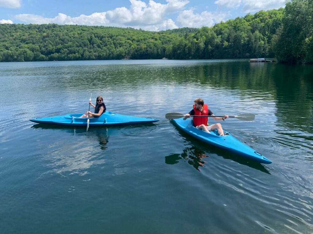 Cassidy and Luke kayaking at Water Rangers' headquarters. 