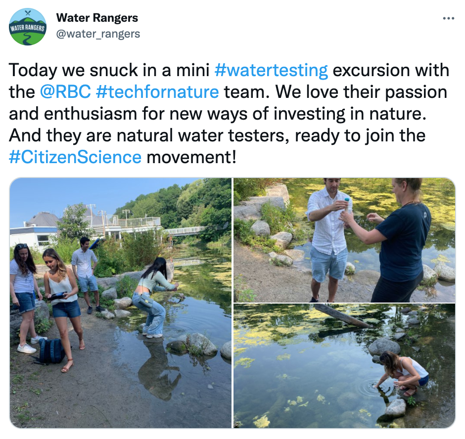 A screenshot of one of Water Rangers's tweets about an excursion with the folks from RBC Tech for Nature.